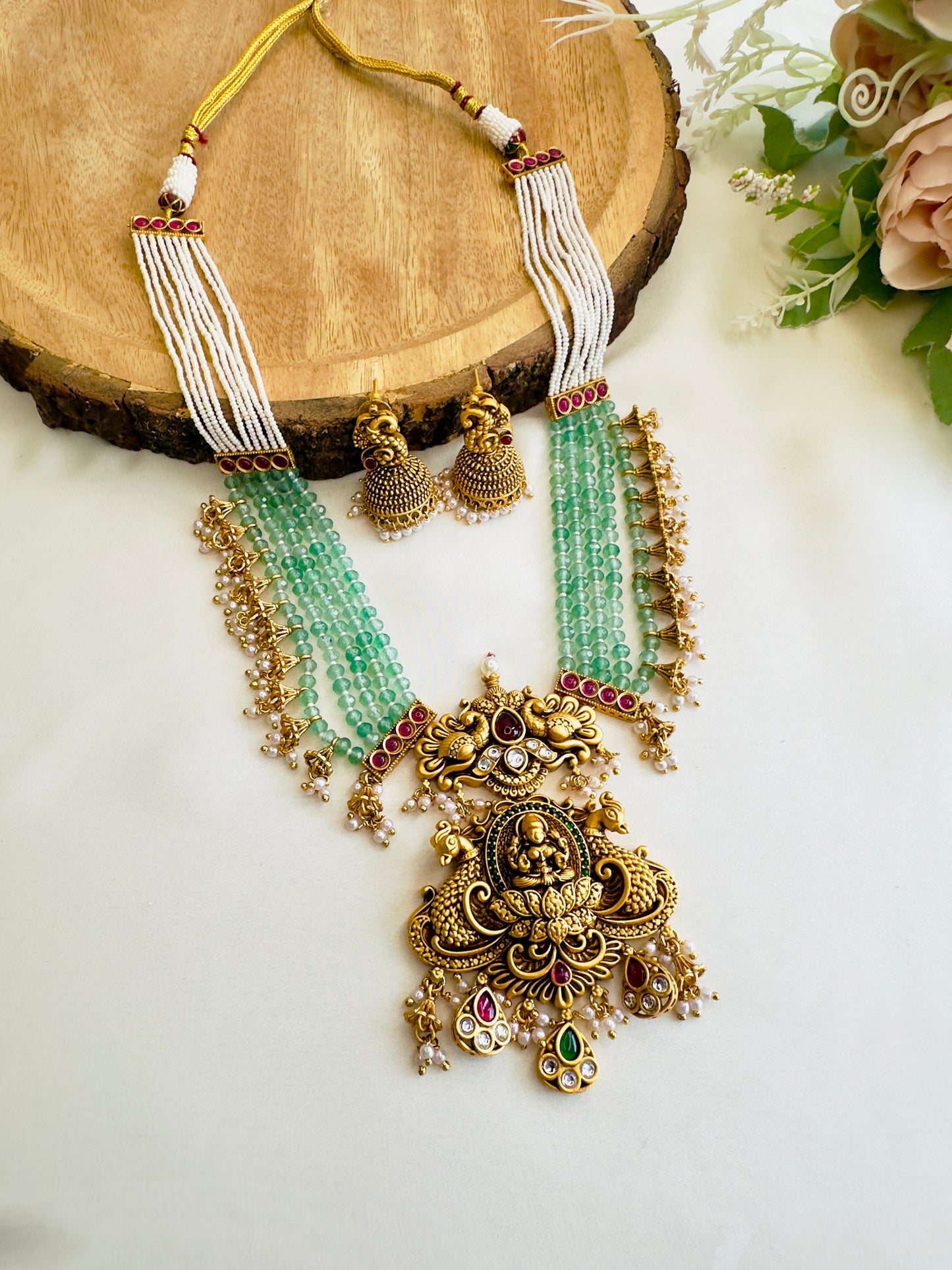 Laxmi ji Motif Mid Length Necklace Set