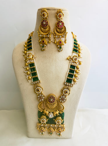 Long Green without Temple Motif Necklace Set