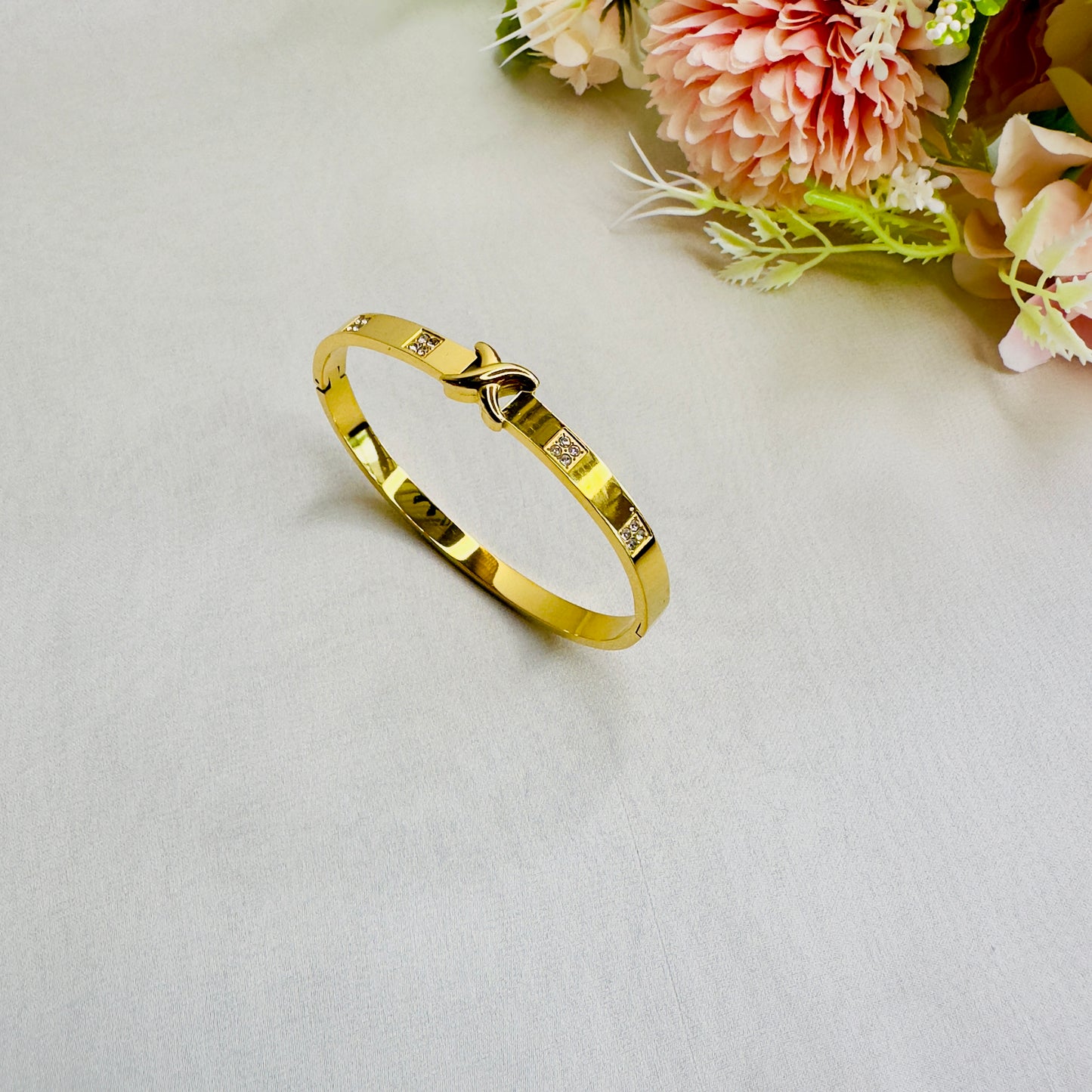 Stainless Steel 18K Gold Plated CZ X Bracelet