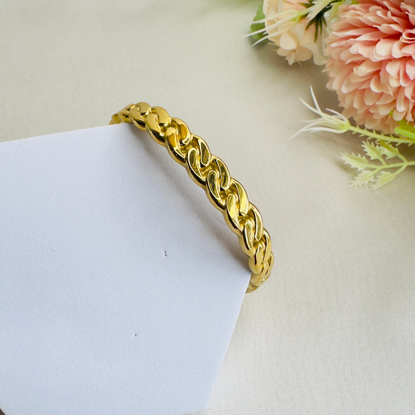 Stainless Steel 18K Gold Plated Twirl Pattern Bracelet