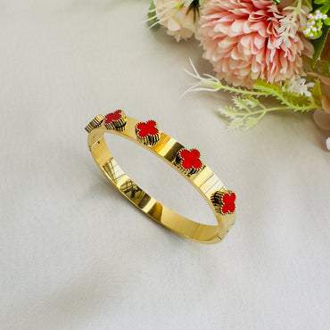 Stainless Steel Red Floral Bracelet