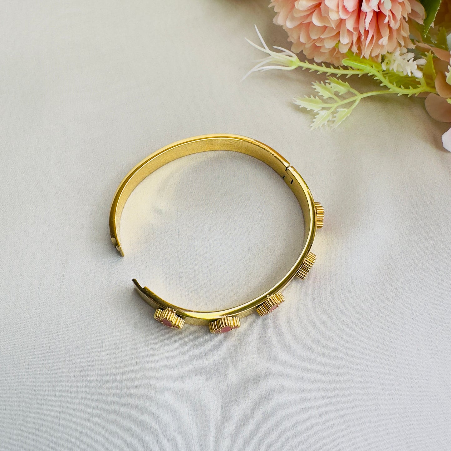 Stainless Steel Red Floral Bracelet