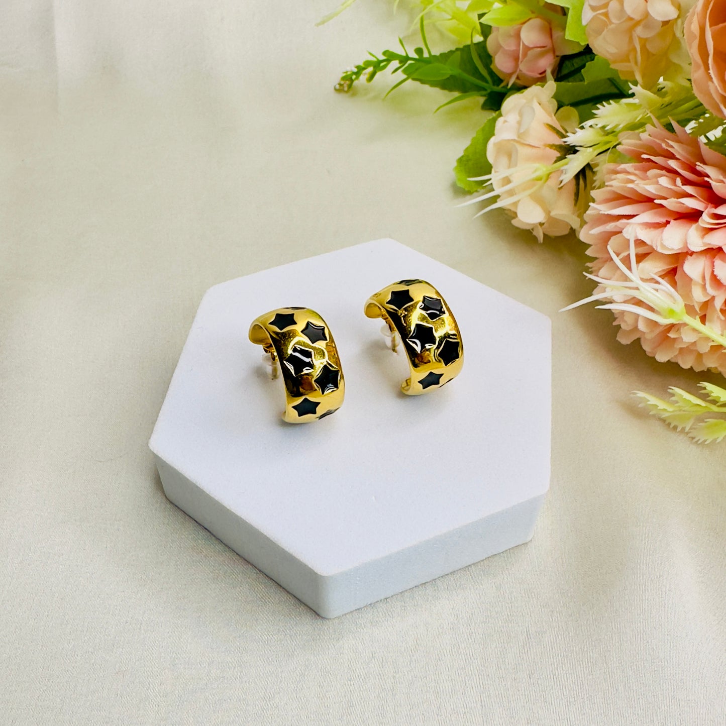 Stainless Steel 18K Gold Plated Star Hoops