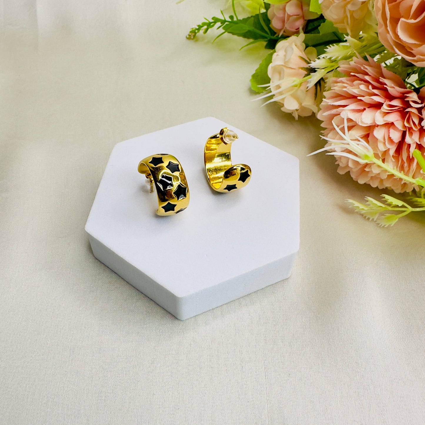 Stainless Steel 18K Gold Plated Star Hoops
