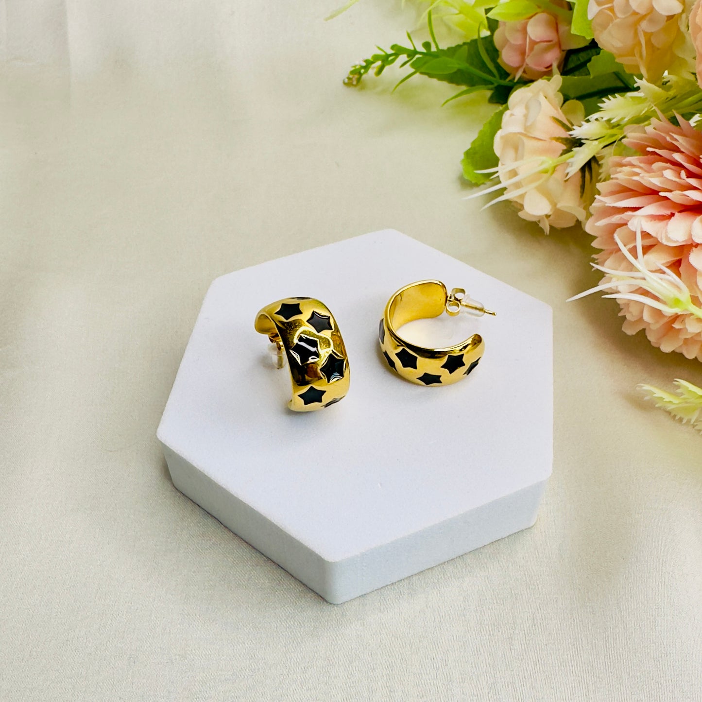 Stainless Steel 18K Gold Plated Star Hoops