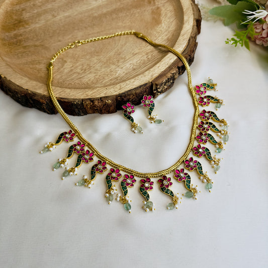Jadau Ruby Green Necklace Set