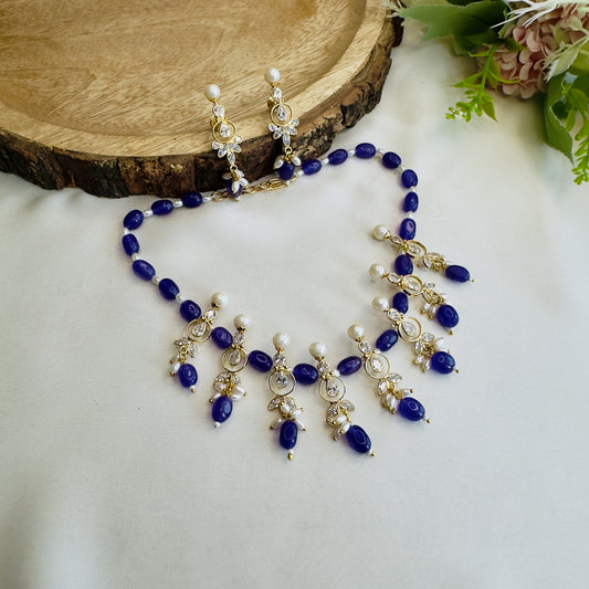 Purple Beads Polki Necklace Set