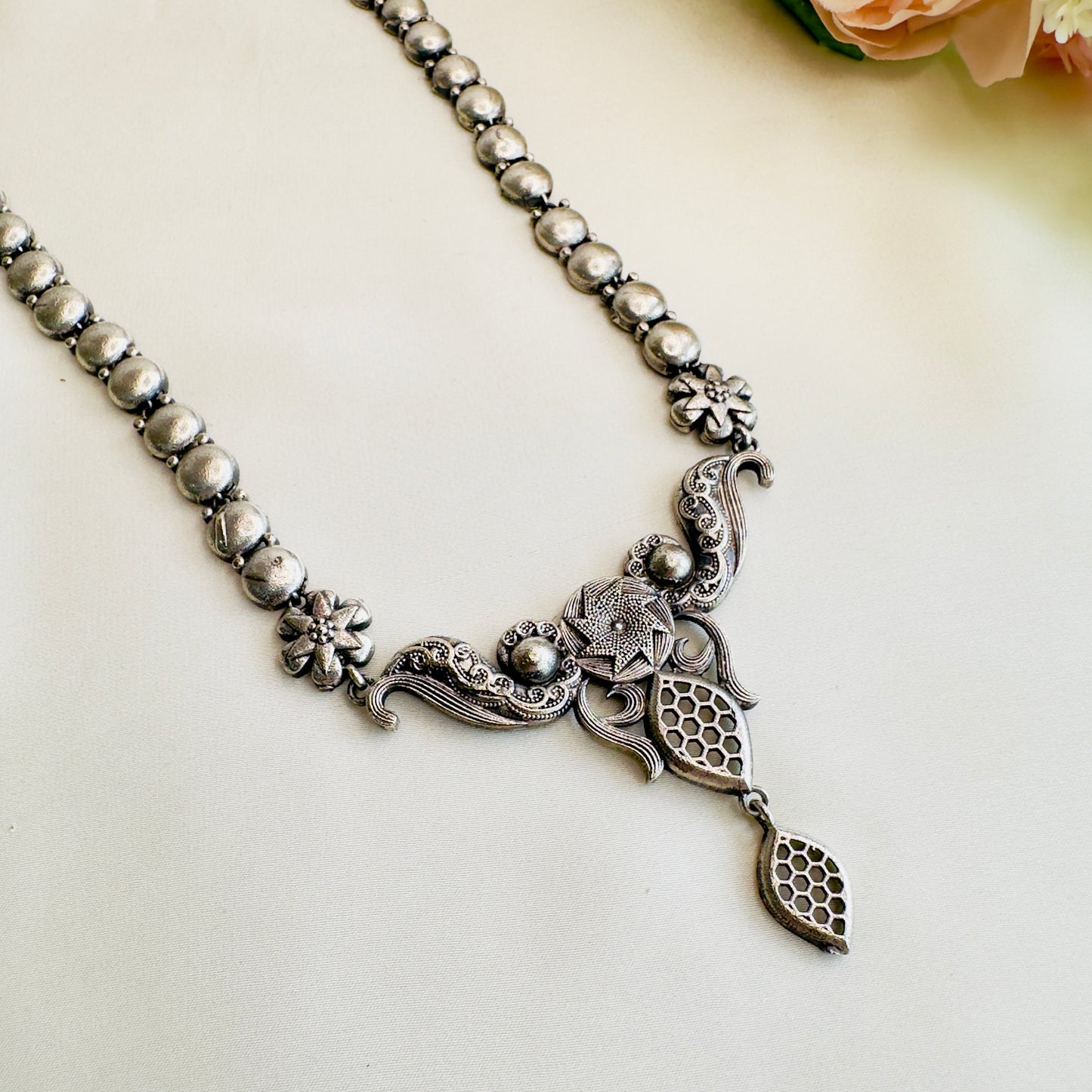 Silver Replica Long Necklace Set