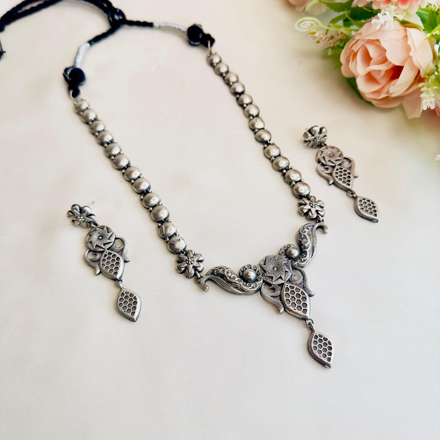 Silver Replica Long Necklace Set