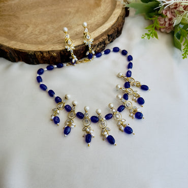 Purple Beads Polki Necklace Set