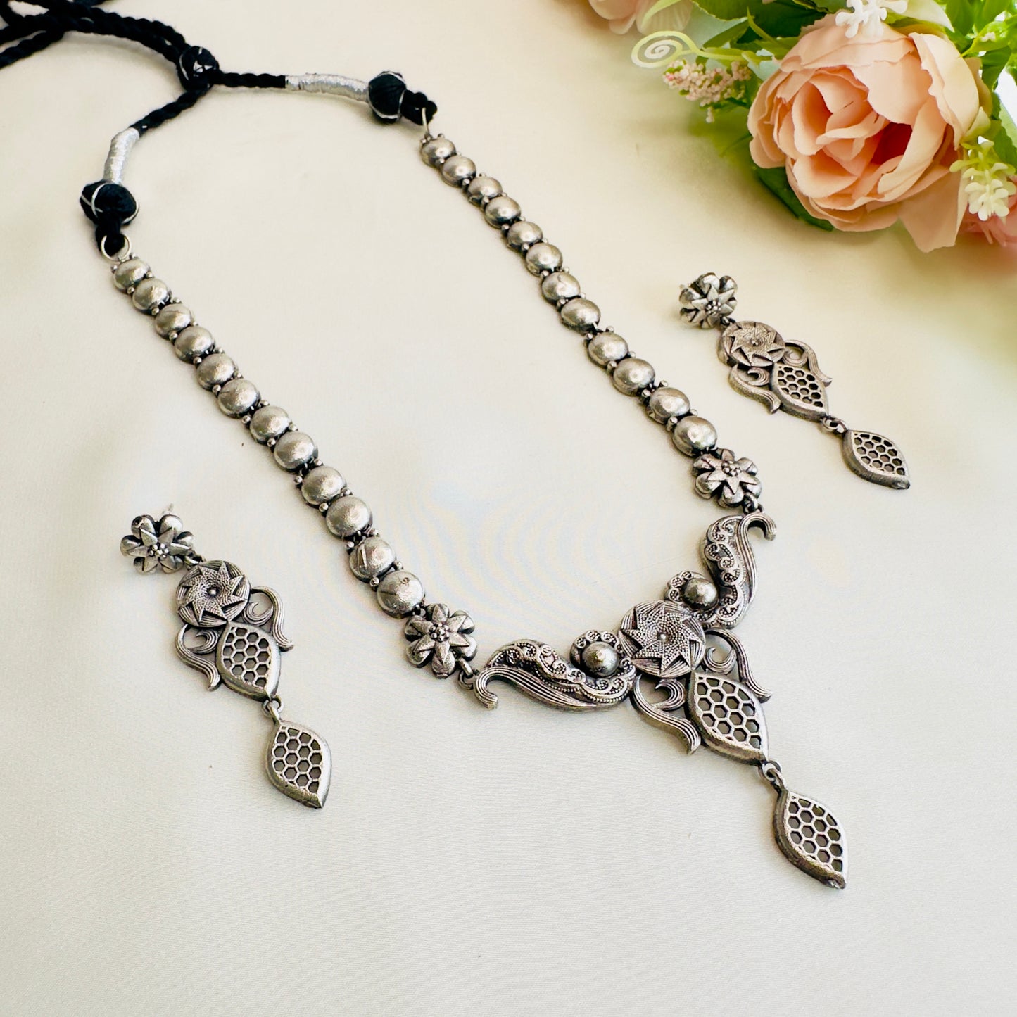 Silver Replica Long Necklace Set