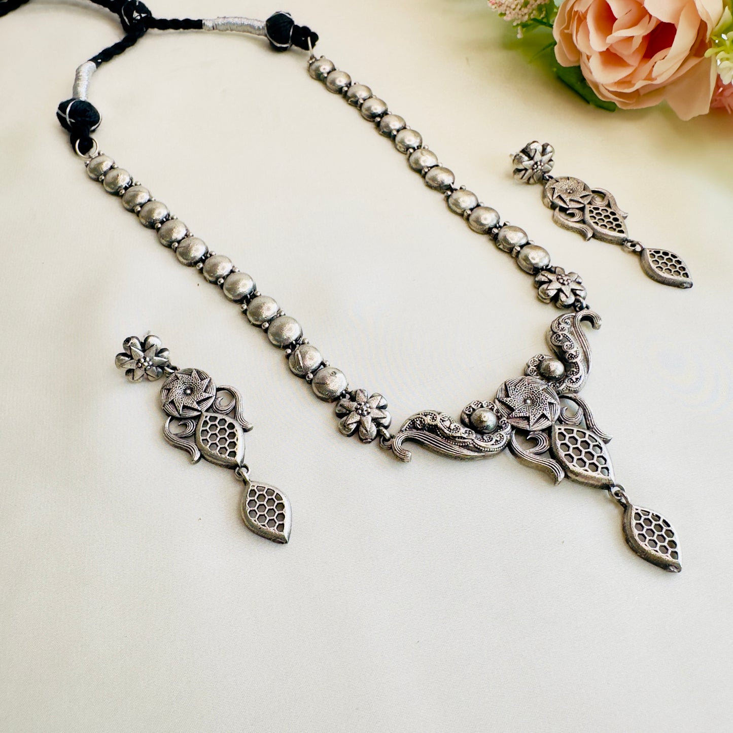 Silver Replica Long Necklace Set