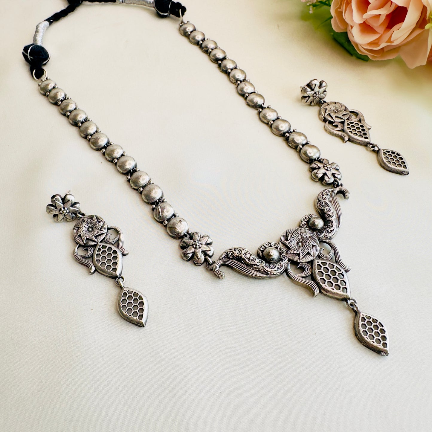 Silver Replica Long Necklace Set