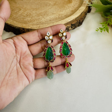 Ruby Green Jadau Kundan Earrings