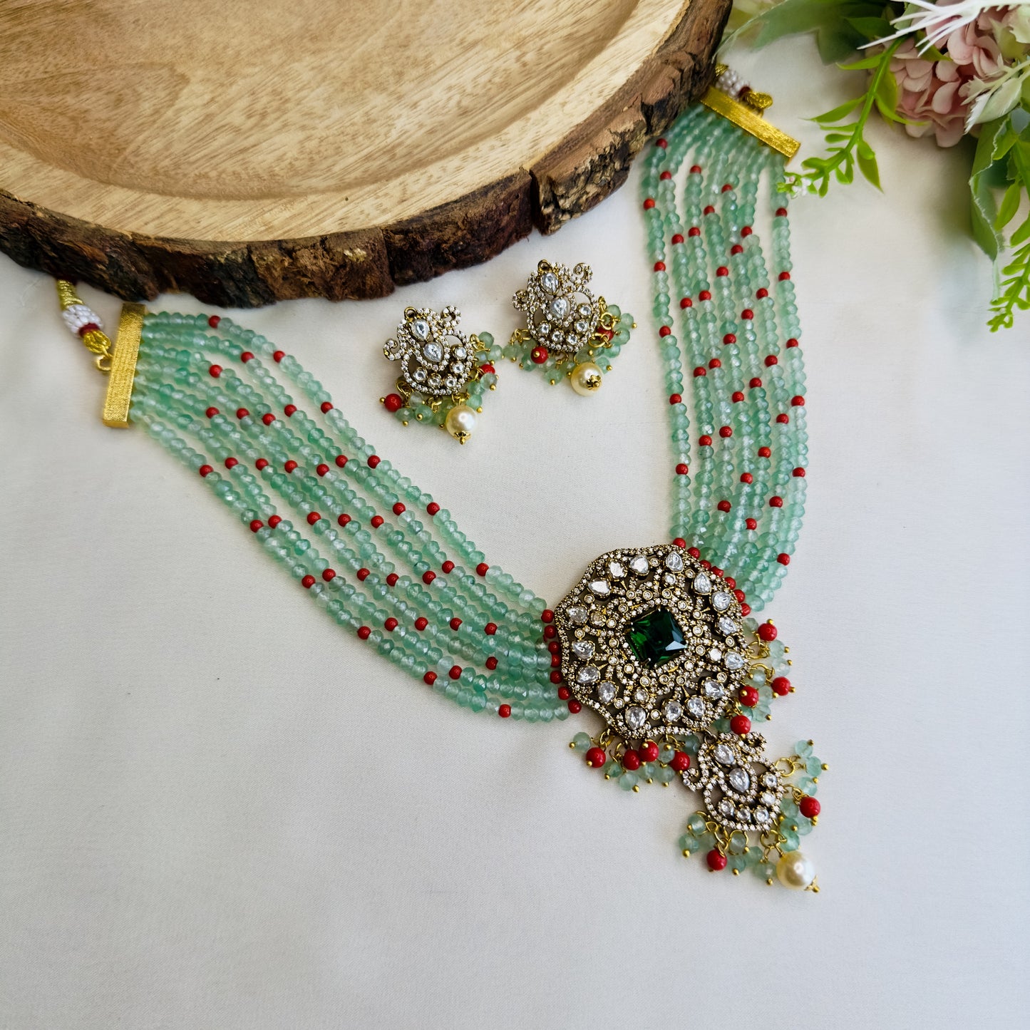 Mint Green Coral Beads Choker Set