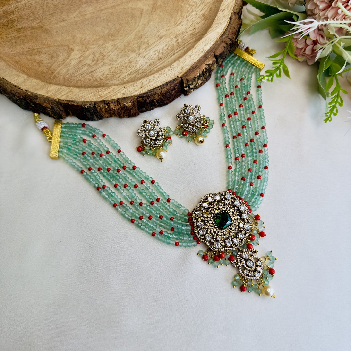 Mint Green Coral Beads Choker Set