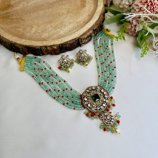 Mint Green Coral Beads Choker Set