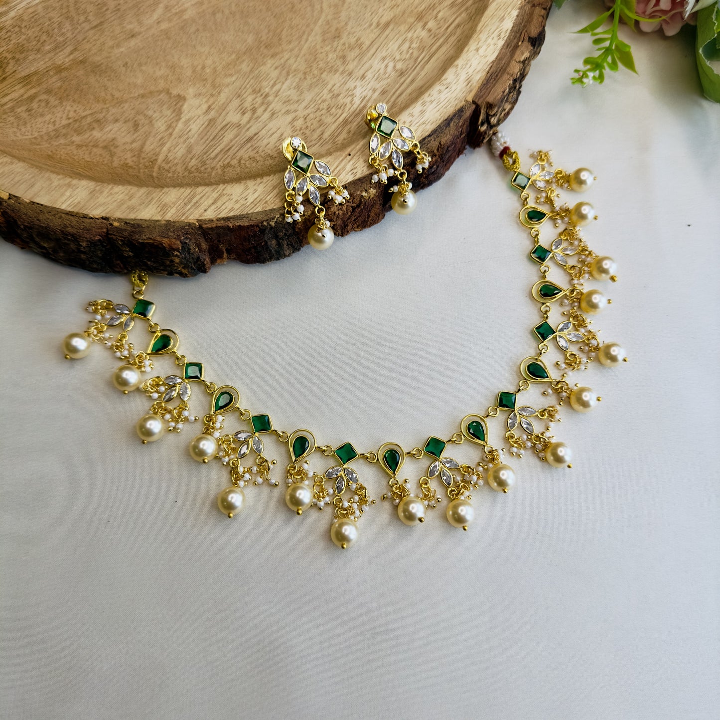 Mint Green Coral Beads Choker Set