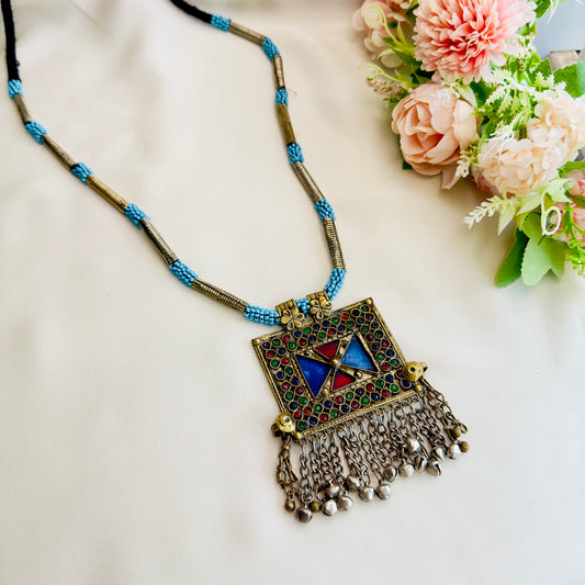 Blue Dual Tone Silver Long Necklace