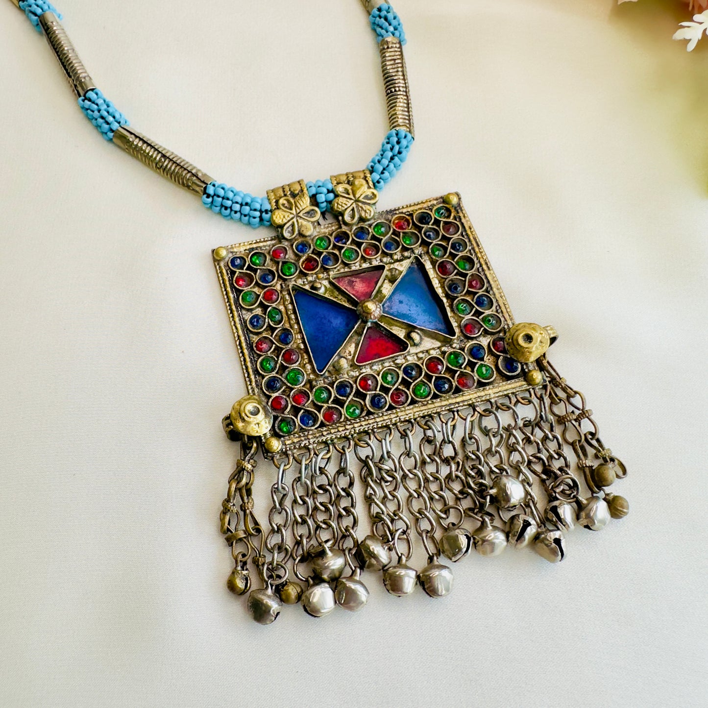 Blue Dual Tone Silver Long Necklace