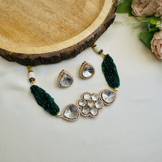 Emerald Polki Chocker Necklace Set