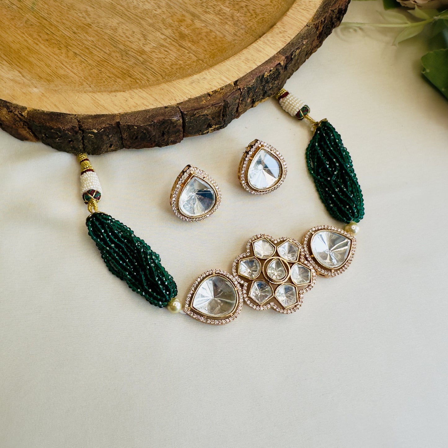 Emerald Polki Chocker Necklace Set