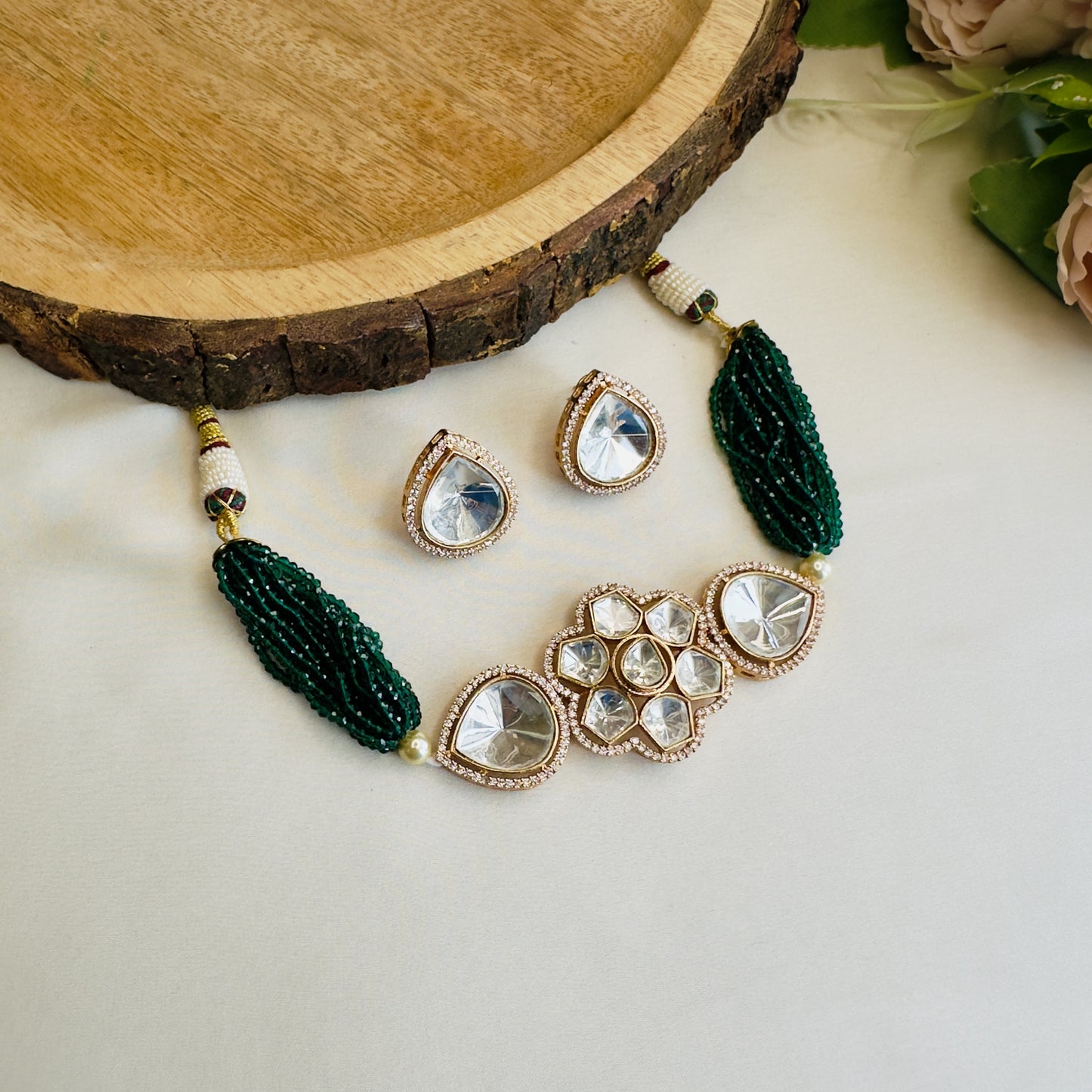 Emerald Polki Chocker Necklace Set