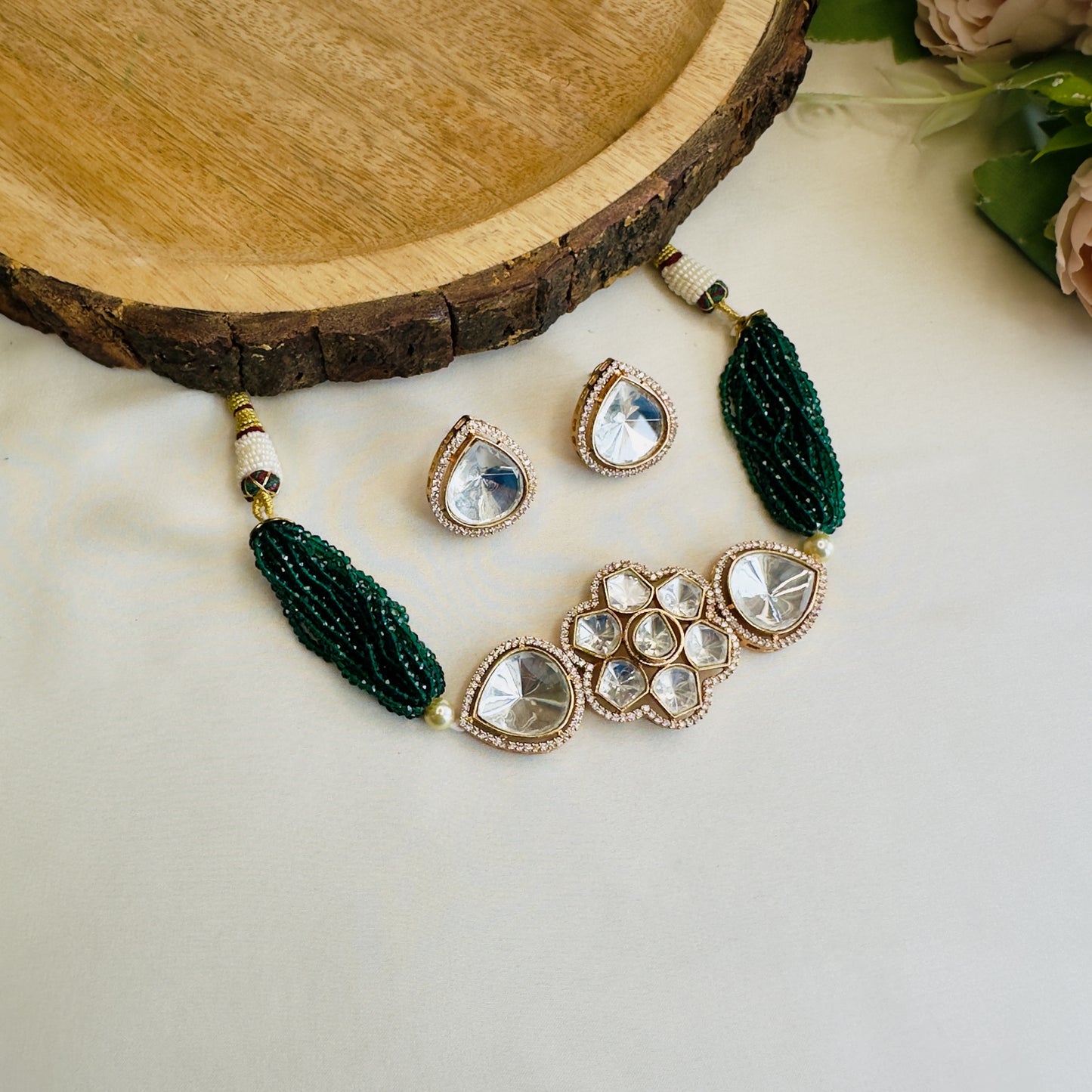 Emerald Polki Chocker Necklace Set