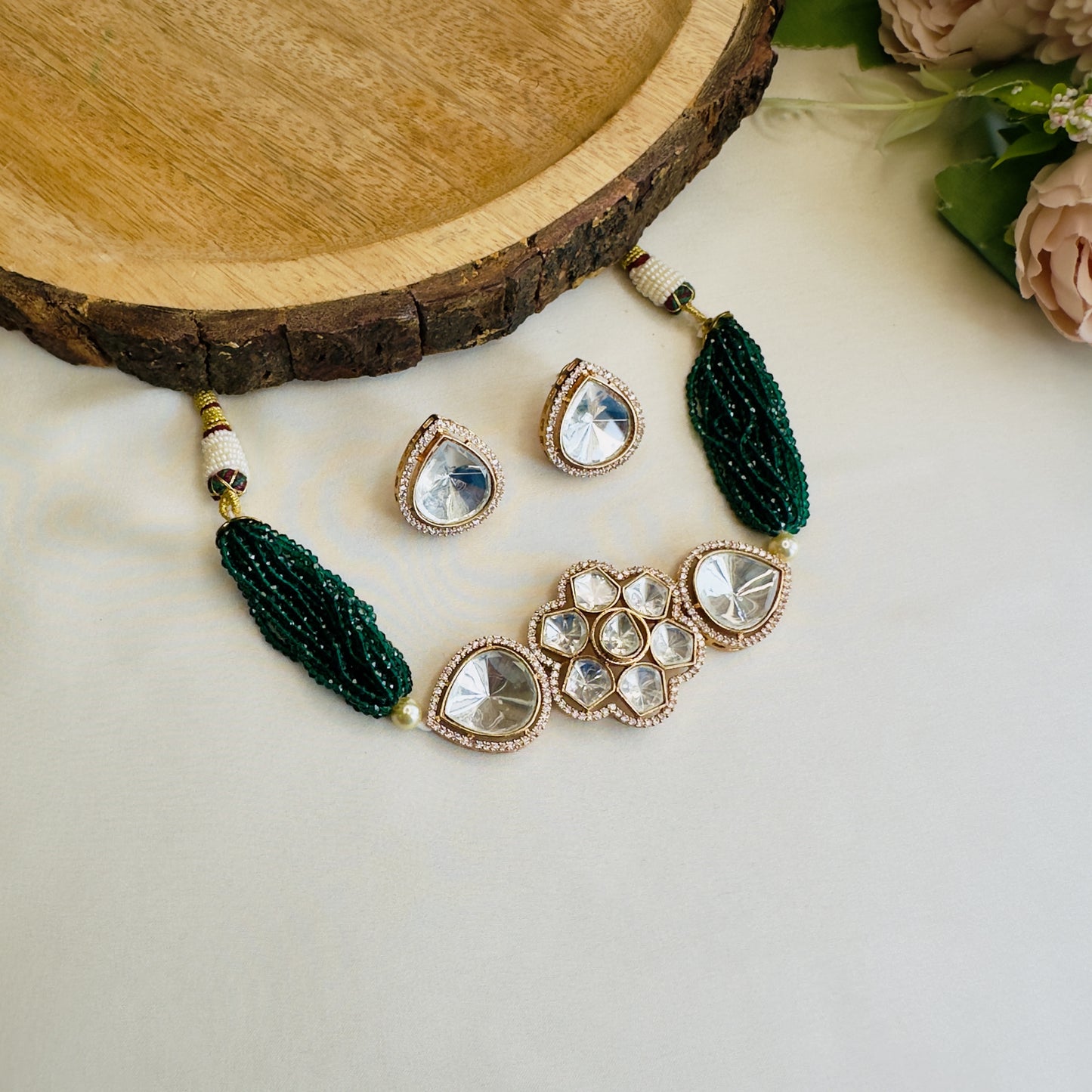 Emerald Polki Chocker Necklace Set