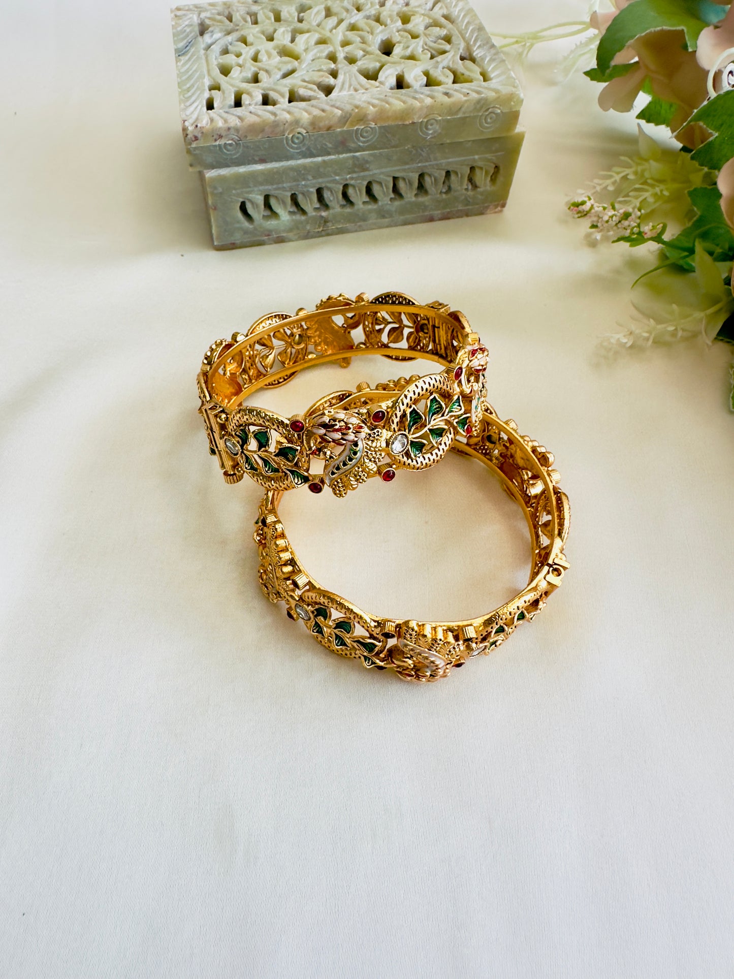 Peacock Motif Meenakari Bangles