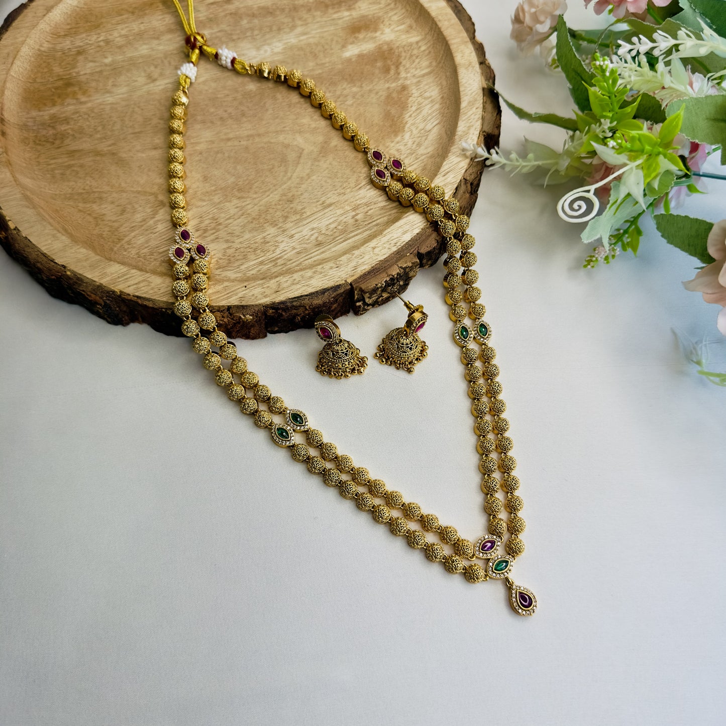 Double Layer Golden Necklace Set