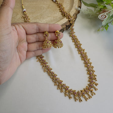 Mid Length Golden Necklace set with Jhumki Earrings