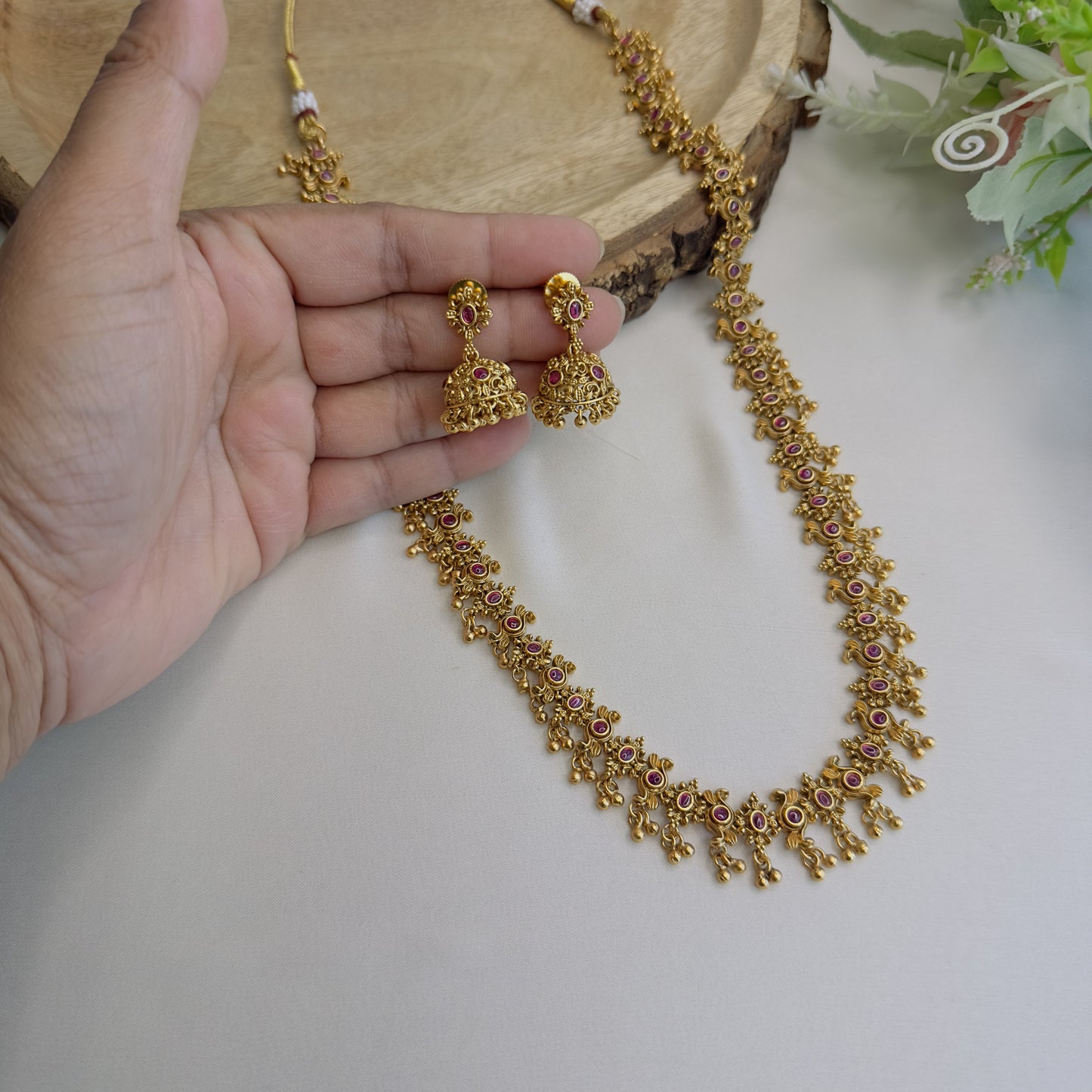 Mid Length Golden Necklace set with Jhumki Earrings