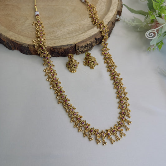 Mid Length Golden Necklace set with Jhumki Earrings