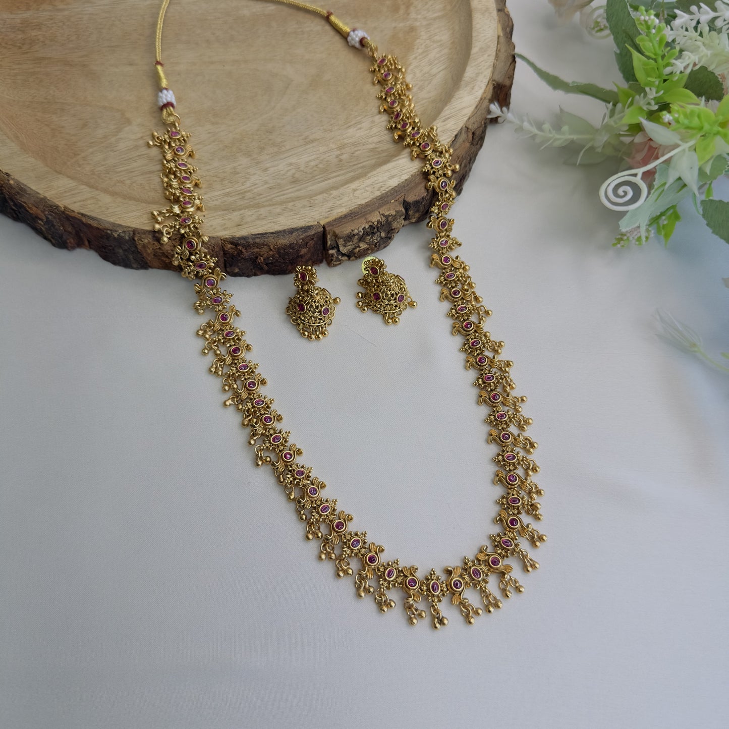 Mid Length Golden Necklace set with Jhumki Earrings
