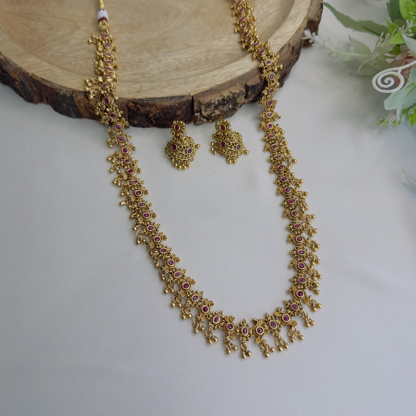 Mid Length Golden Necklace set with Jhumki Earrings