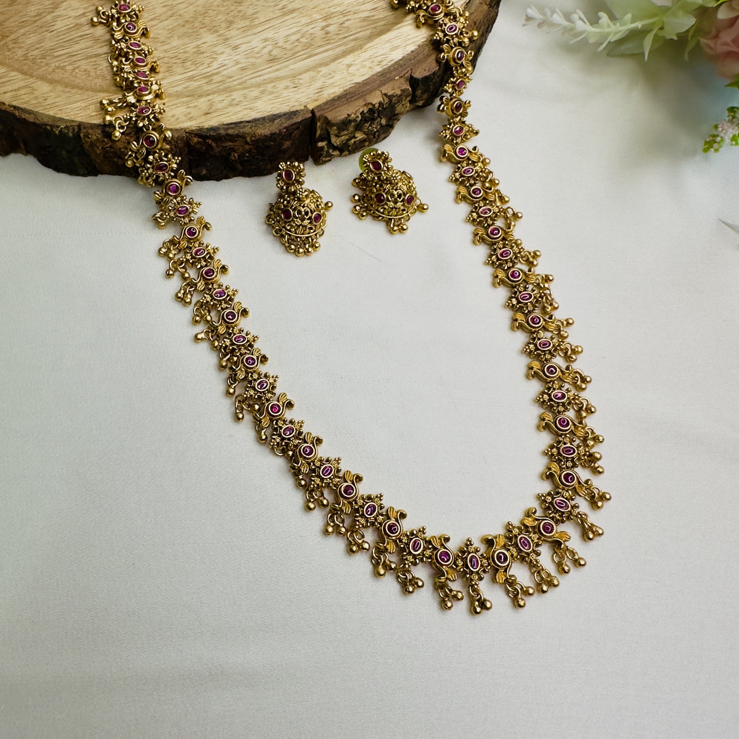 Mid Length Golden Necklace set with Jhumki Earrings