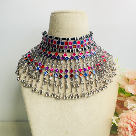 Multicolor Oxidized  Necklace Set