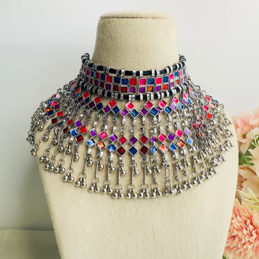 Multicolor Oxidized  Necklace Set