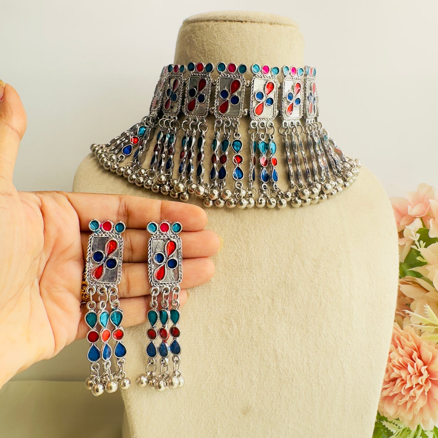 Multicolor Oxidized Necklace Set