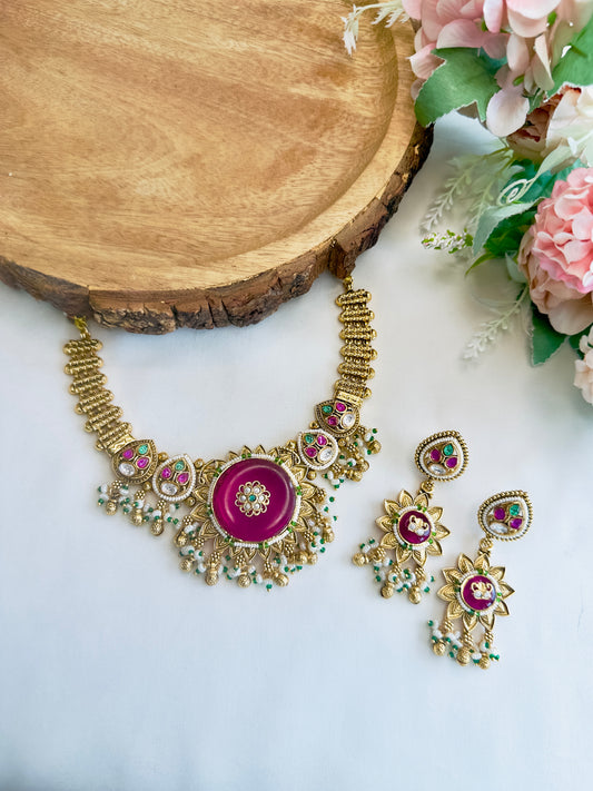 Colorful Center Stone Necklace Set