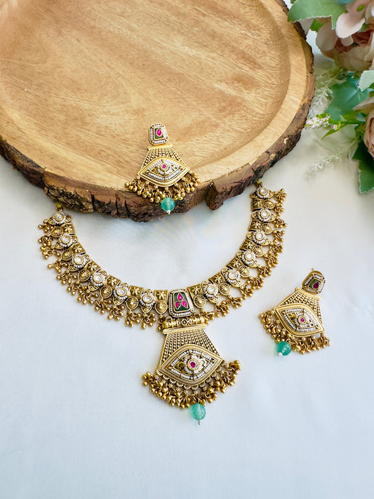 Ghungroo Pendant Rajwadi Necklace Set