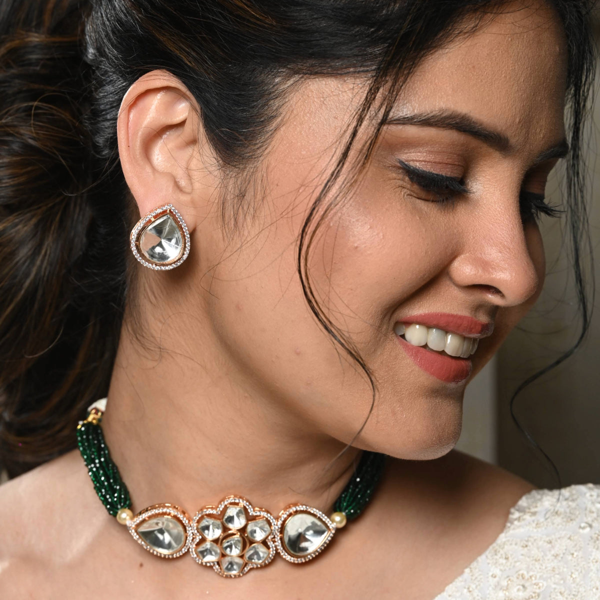 Emerald Polki Chocker Necklace Set