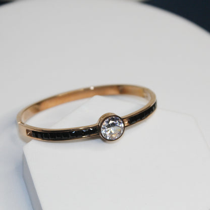 Stainless Steel rose gold plated Black CZ with big stone bracelet