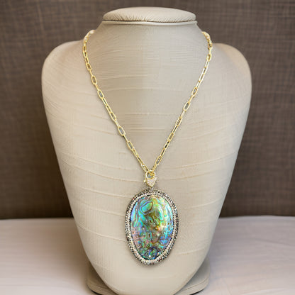 Stridhan Natural Oval Abalone Shell Pendant