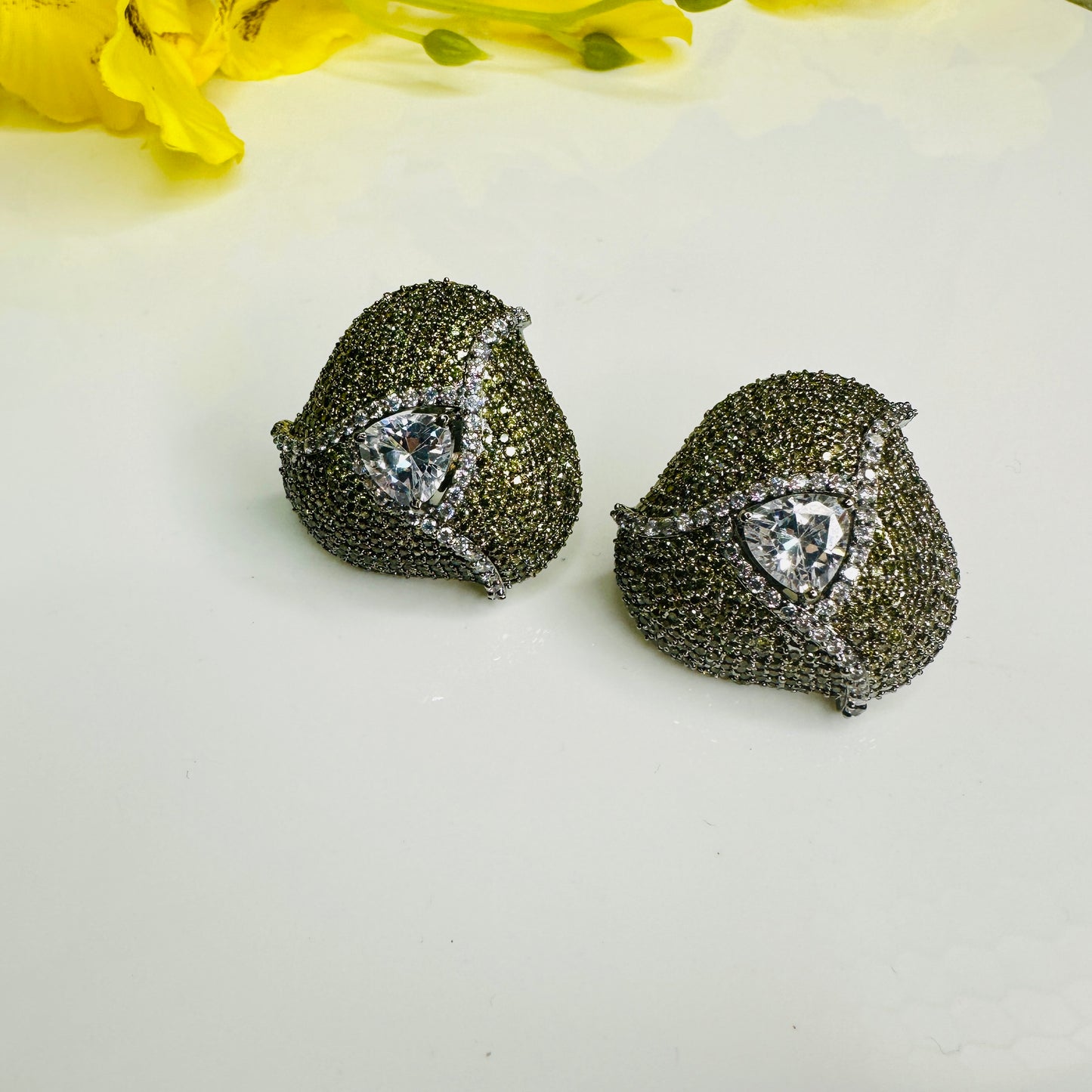 Stridhan American Diamond Studded Mehandi Earrings