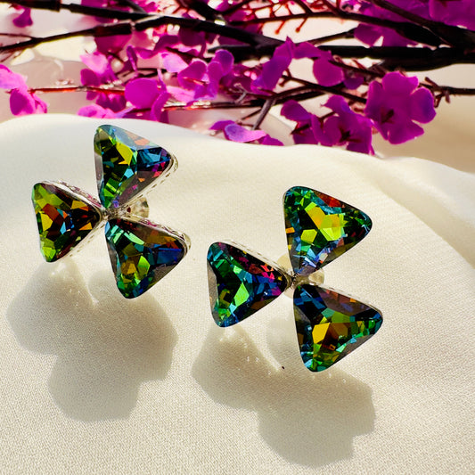 Multicolor three petal Swarovski Stud earrings