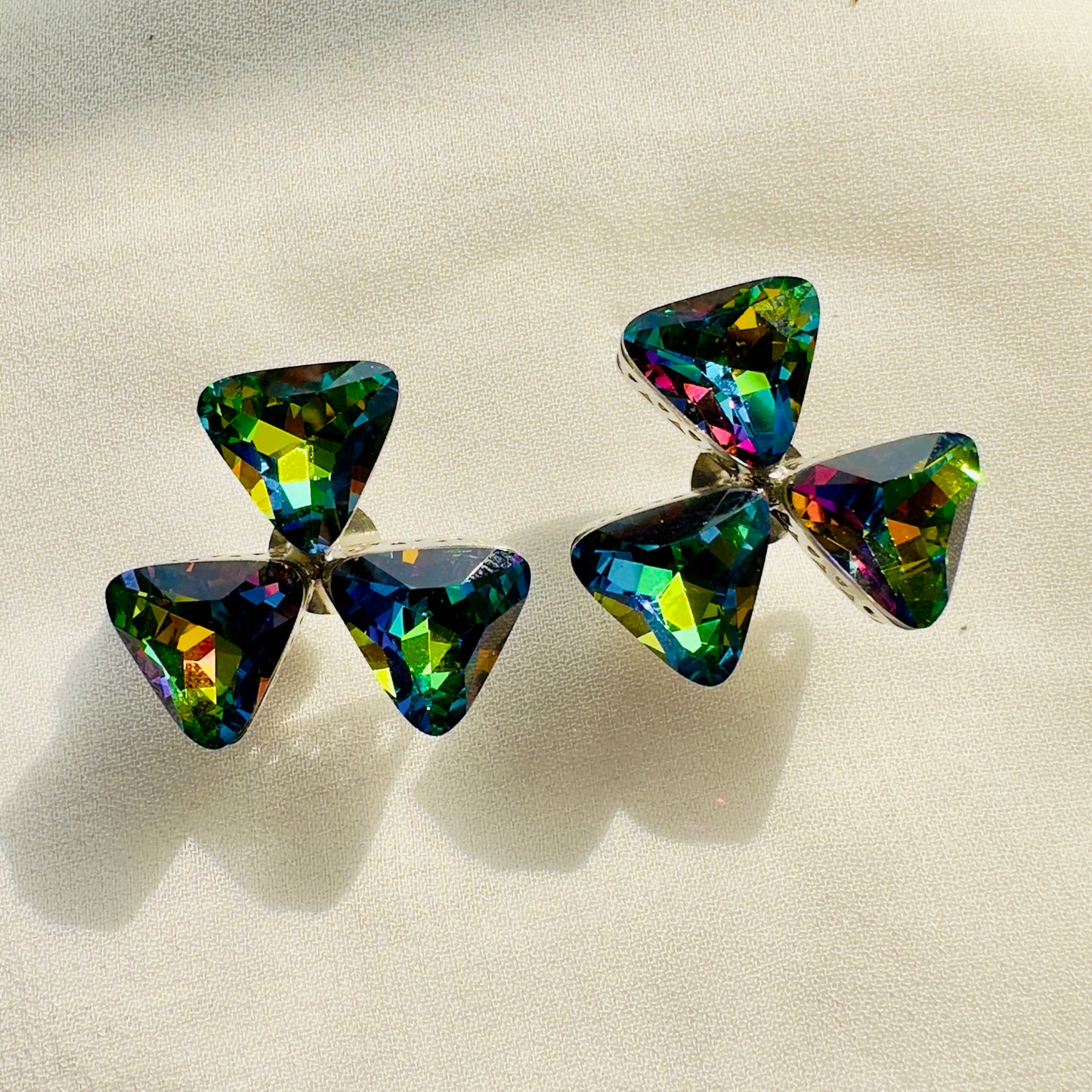 Multicolor three petal Swarovski Stud earrings