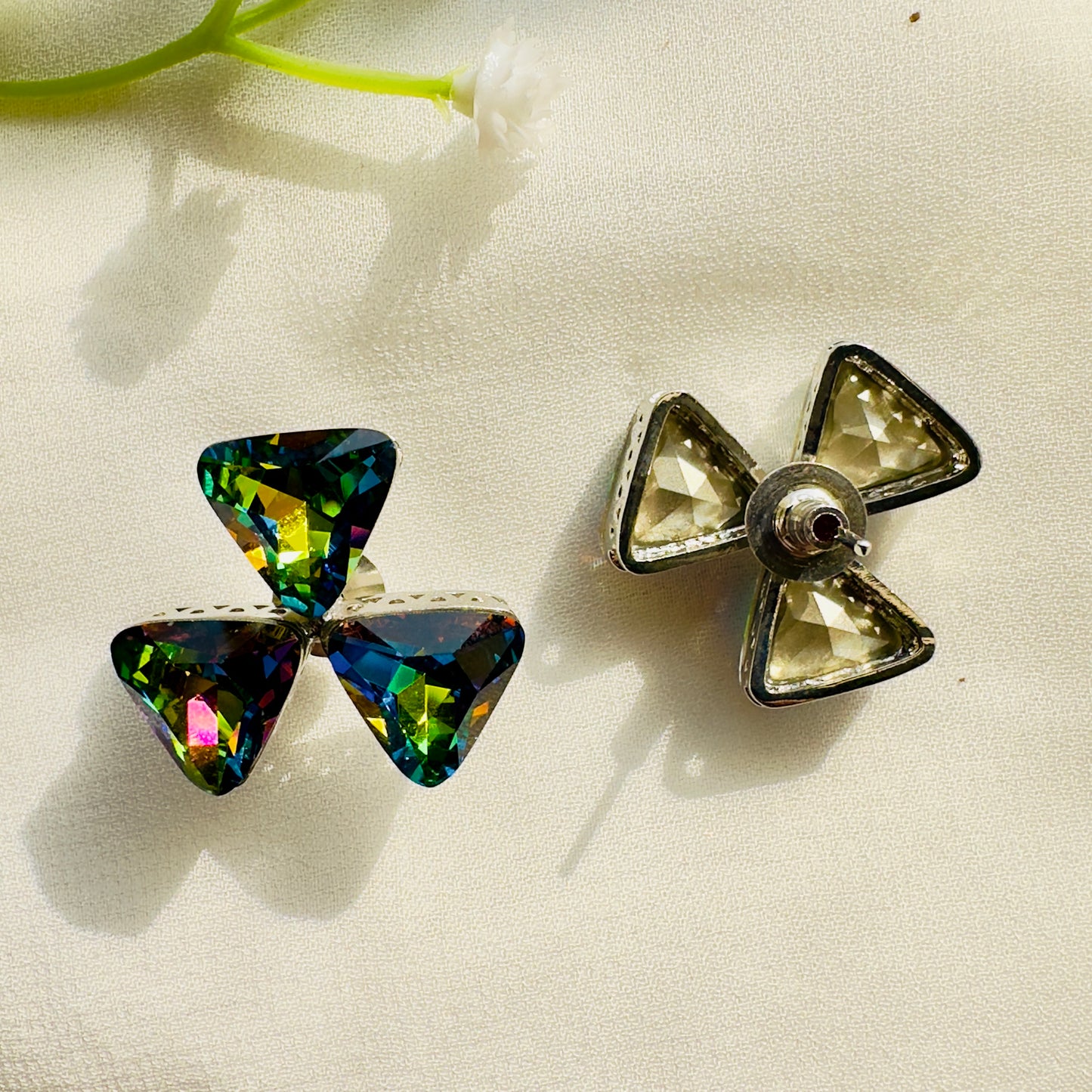 Multicolor three petal Swarovski Stud earrings