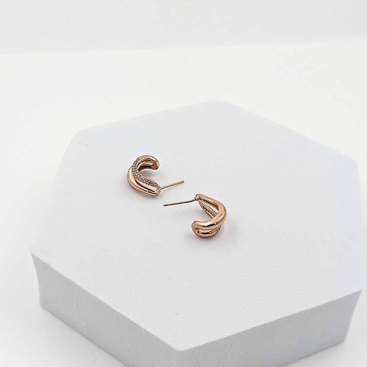 Rose Gold small zircon studded hoop earring